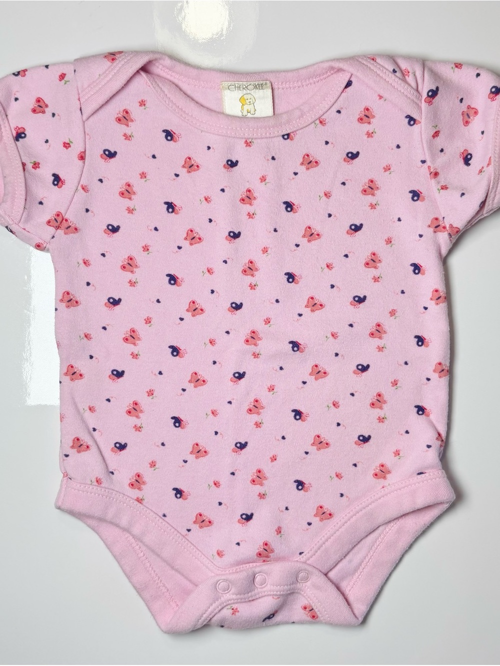 Vintage Cherokee Baby Butterfly Bodysuit Pink 3-6M Iconic Pup Label Fairycore
